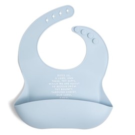 Be A Heart Adjustable Waterproof Bib, Silicone Feeding Bib, Catholic Meal Prayer (Powder Blue)