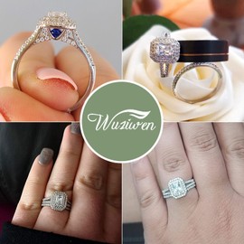 Wuziwen Emerald Wedding Rings for Women Bridal Sets 925 Sterling Silver CZ Cubic Zirconia Size 5-10 (5)