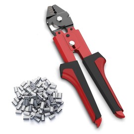 Crimping Pliers for Fishing Line Hand Pliers for Fishing 0.1mm-2.2mm Swager Crimping Pliers for Fishing with 100 Pieces Ring Sleeves Kit for Crimping with Double Tube Aluminium