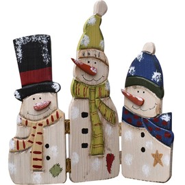 Waroom Home Wooden Traditional Antique Snowmen Screen Christmas Indoor & Outdoor Ornament Decoration Screen Room Divider Snowmen Screen 12” H (Cute Snowmen Family)