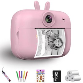 Funducts Instant Print Camera for Kids, 2.4in Screen 1080P HD Digital Camera Toys for Toddlers, Christmas Birthday Gifts for Girls Boys, Portable Selfie Video Cameras with 32GB TF Card(Pink)