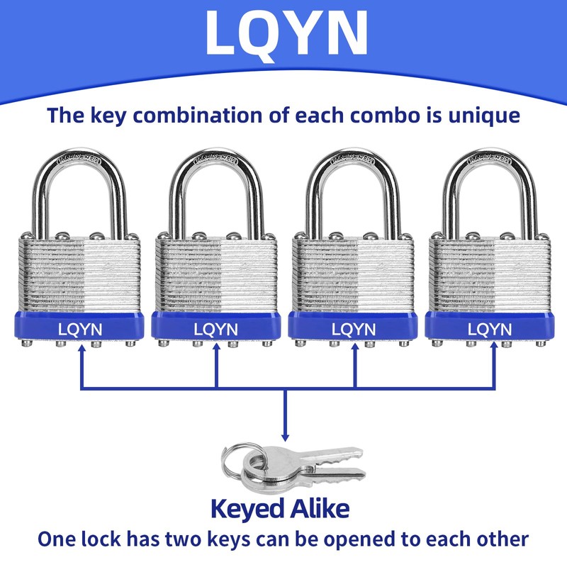Padlocks with Same Key, LQYN 12 Pcs Laminated Keyed Padlock
