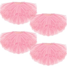 Handepo 4 Piezas Tutú Tul Elástico de 5 Capas Mujer Adulta Falda de los Años 50 con Burbujas para Carnaval Mardi Gras(Rosa)