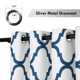 Melodieux Moroccan 100% Blackout Curtains for Bedroom 84 Inches Long, Living Room Thermal Insulated Black Liner Grommet Drapes, 52 by 84 Inch, Off White/Royal Blue (2 Panels)