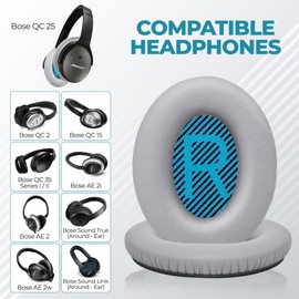 Replacement Earpads for Bose QuietComfort 15 QC15 QC25 QC2 QC35/Ae2 Ae2i Ae2w/SoundTrue & SoundLink Around-Ear & Around-Ear II - Ear Pads Cushions Replacement for Bose Headphones (Silver)