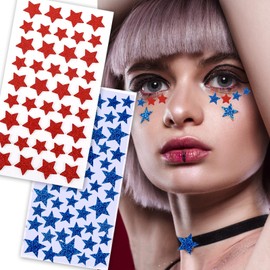 4th of July Face Stickers for Women & Kids – 108PCS Patriotic Star Glitter Stickers – Self-Adhesive Red Blue Face Tattoos – Independence Day, Memorial Day, Rave, Party Makeup Decoration