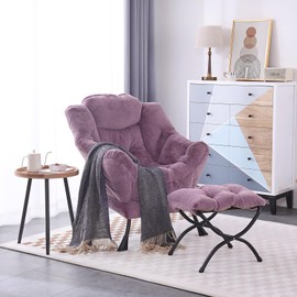 LITA Lazy Chair with Ottoman, Modern Accent Leisure Upholstered Sofa Chair, Lounge Reading Chair with Armrests and a Side Pocket for Living Room, Bedroom & Small Space