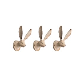 Fyne-Finds Set of 3 Rustic Hare Easter Bunny Coat Hat Key Hook Vintage Cream Metal Ornate Wild Animal Wall Door Hooks