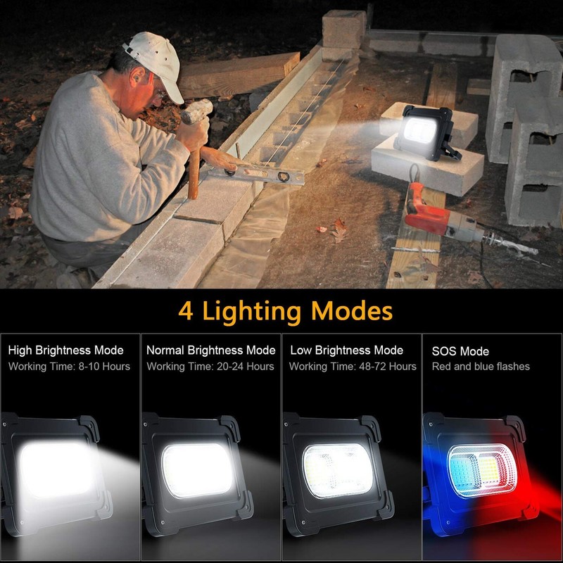 Eraylife Rechargeable LED Work Light with Stand, 120W 348Leds 10000LM