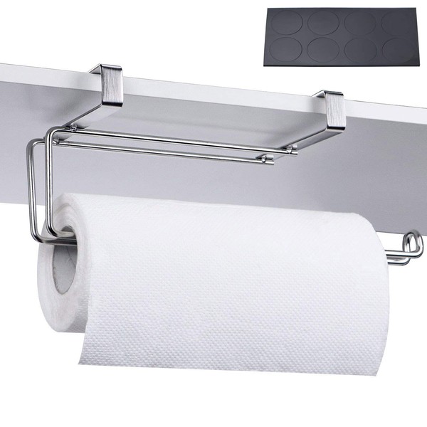 HULISEN Stainless Steel Paper Towel Holder Without Installation, Under The Cabinet Paper Roll Holder, Over The Door Towel Rack Kitchen Organizer Hanger