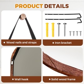 ABSWHLM 16"x48" Oval Full Length Mirror Solid Wood Wall Mirror with Hanging Strap for Living Room Bathroom Bedroom Entryway - Brown