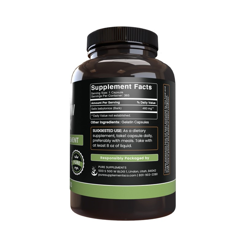 PURE ORIGINAL INGREDIENTS Willow Bark Extract (365 Capsules) No Magnesium