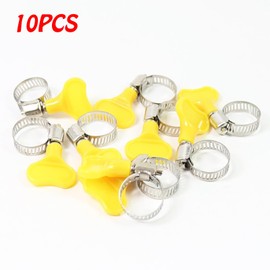 10 Pcs Hose Clamps Stainless Steel, Key-Type Plastic Handle Adjustable Stainless Steel Hose Clamps Pipe Clamp Worm Gear Clamps Ideal For Plumbing Automotive Hose(16-25mm)