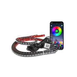 MOTOR POWER 12V RGB LED Underlight, 47.2 inches (120 cm) / 59.1 inches (150 cm), Set of 4, Smartphone App Operation, Neon Tape Light, Illumination, Sound Sensor, Variety, Switching, Red Line/Black