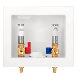 [1 Piece] Lingmfg Washing Machine Outlet Box PEX Crimp with Hammer Arrestors and 2 inch Outlet Drain, 1/2 inch Crimp PEX 1807, Connection 3/4 inch Washing Machine Hoses