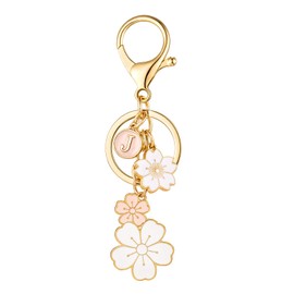 SELOVO Cute Flower Pink Keychain Charms Letter J Key Chain for Handbag