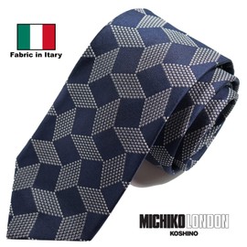 Michi Ki-015-A Japanese Sewing, Fabric in Itary Necktie, Brand KOSHINO Geometry Pattern, 100% Silk, Present Gift, Unisex, Unisex, Navy, navy