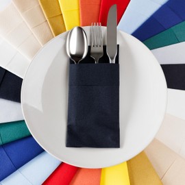 American Homestead Dinner Napkins with Flatware Pocket - Pre-Folded Cloth-Like Disposable Table Napkins - Absorbent Paper Serviettes for Weddings, Parties, and Events - 16" x 15.5" - 50 Count (Black)