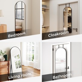 SCWF-GZ 57x20 Door Hanging Full Length Mirror, Floor (Height 5.7ft just Body in1.3ft) or Wall Mounted Metal Frame Arch Dressing Mirrors for Bedroom Bathroom Living Room 57 20 inch Black
