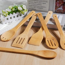 IOOLEEM Bamboo Wooden Spoons for Cooking 6 Pcs 12Inch,Non-Sti