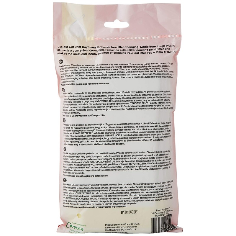 Petface Drawstring Cat Litter Tray Liner, Medium (Pack of 10),Packaging
