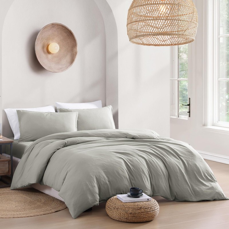 LANE LINEN Single Duvet Cover Set Silver - Pre Washed