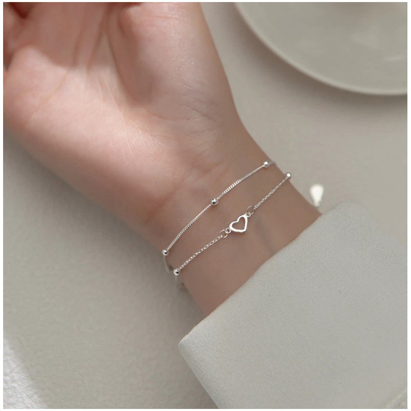Unbranded 925 Silver Tone Double Layers Heart Ball Beads Link