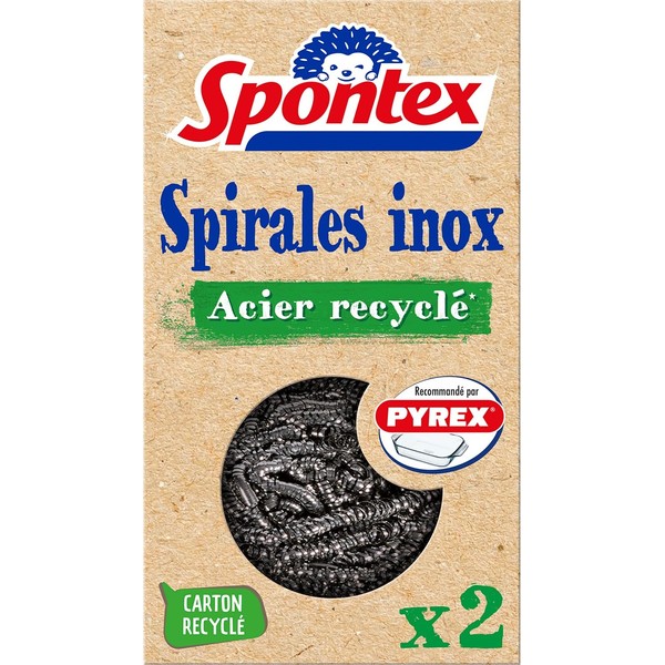 SPONTEX - Spirale Inox Acier Recyclé - 2 spirales inox désincrustantes - Acier recyclé* inoxydable