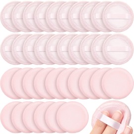 SiliFine 40 Pcs Cotton Powder Puffs Washable 2.36 Inch Pink Round Cosmetic Face Powder Makeup Puffs with Ribbon Body Cosmetic