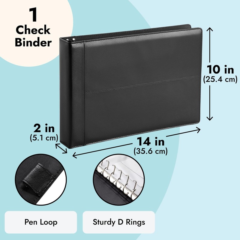 Juvale Check Binder - Black Faux Leather, 7-Ring, 14 x