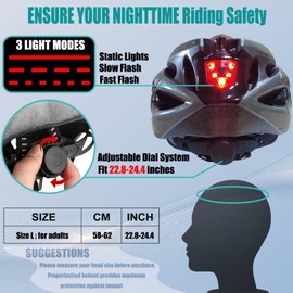 Bike Helmet,Adult Mountain Bike Helmet with Magnetic Goggles and Tail Light - Protective Cycling Helmet for Road and Mountain Biking, Adjustable Size 22-24in (Black+red)