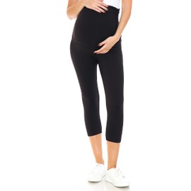 Leggings Depot Women's Maternity Leggings Over The Belly Pregnancy Casual Yoga Tights (Capri, Black, Large)
