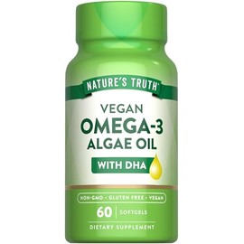 Suplemento vegano de omega 3 de Natures Truth  60 cápsulas blandas  Fórmula de aceite de algas con DHA  Suplemento sin OGM y sin gluten               