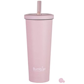 Stainless Steel Bumbler - 24 oz Reusable Eco-Travel Double Walled Vacuum Sealed Tumbler with Wide Duo Material Metal Straw - Keep Cool or Warm Drink- Coffee, Boba/Bubble Tea, Water, & Smoothies- Blush