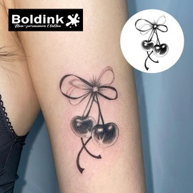 Boldink Temporary Tattoos, semi permanent tattoos, 15-day long lasting tattoo sticker, waterproof and anti-reflective, unique design(Cherries with Bow)