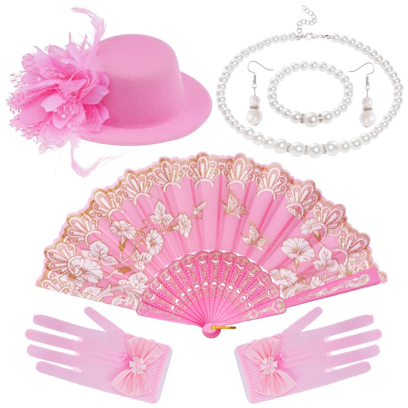 Haakong 6 Pieces Girls Tea Party Set Hats Gloves Necklace
