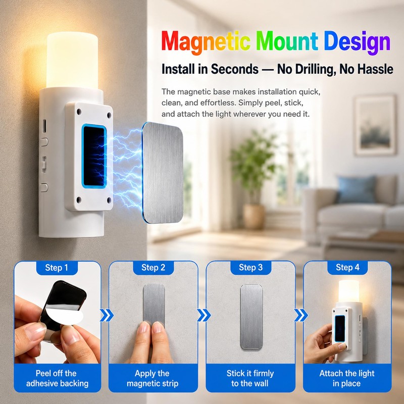 Cordless Magnetic Wall Sconce, Rechargeable RGB Motion Sensor Light