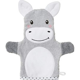 Erwin Müller Children's Wash Mitt 2-in-1 Donkey Walk Terry Grey Donkey Size 25 x 23 cm - Soft, Absorbent, Durable, with Hanging Loop