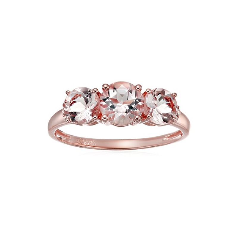 Rose Gold-plated Silver Morganite and Diamond Accented 3-stone Engagement Ring,