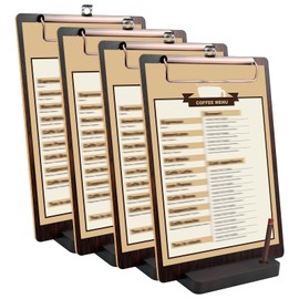 URbantin Pack of 4 A5 Wooden Clipboards, A5 Wooden Menu Holder for Restaurants, A5 Clipboards with Wooden Base, Clipboard