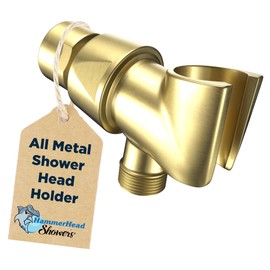 HammerHead Showers Solid Metal Handheld Showerhead Holder, Adjustable Wand Holder with Universal Wall Hook Bracket and Brass Pivot Ball, Brushed Gold