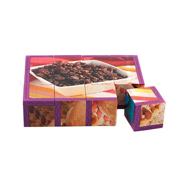 Stages Learning Materials Real Picture Snack Foods Wood Cube Puzzle