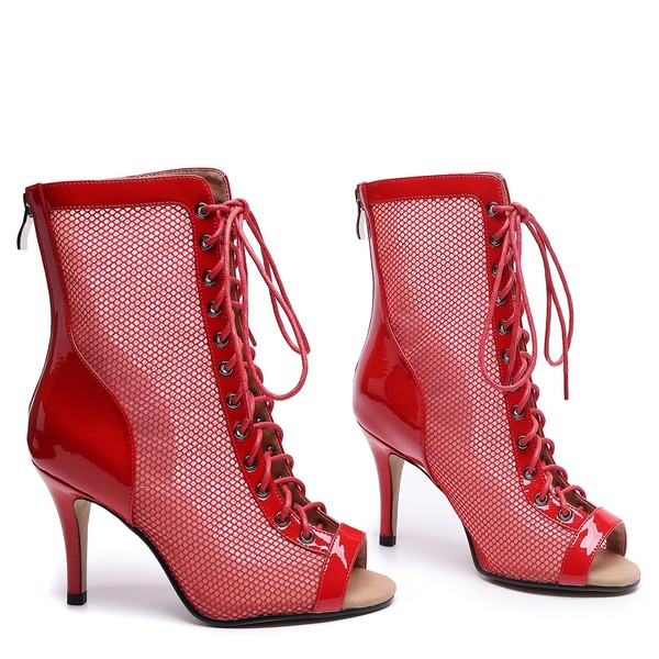 AUJ Danshs Professional Dancing Heels for Women's,Lace-Up Mesh Jazz Shoes,Zipper
