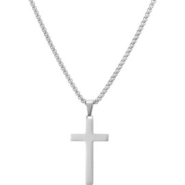 RWQIAN Cross Chain Men's Cross Chain Silver/Gold/Black Men's Stainless Steel Cross Necklace Christian Jewellery for Men 24 Inches, Stainless Steel