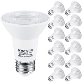 TORCHSTAR 12-Pack PAR20 LED Bulbs, 6.5W 50 Watt Equivalent, 500 Lumens Dimmable LED Spotlight Bulb, 3000K Warm White, CRI90+, E26 Medium Base, UL Listed, for Recessed and Track Lighting