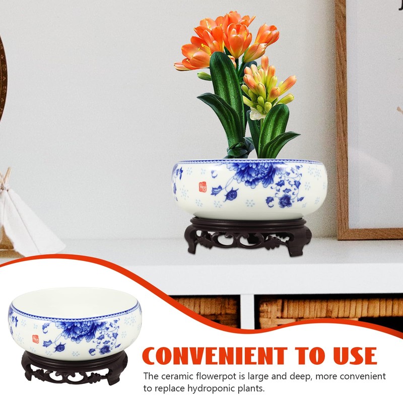 YARNOW Ceramic Bowl Hydroponic Planter Water Lily Bowl with Stand