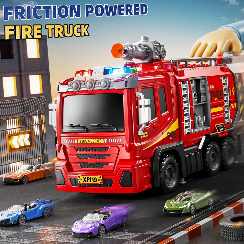 Firetruck Toys 3-5 Years Old, Fire Truck Car Carrier Toy