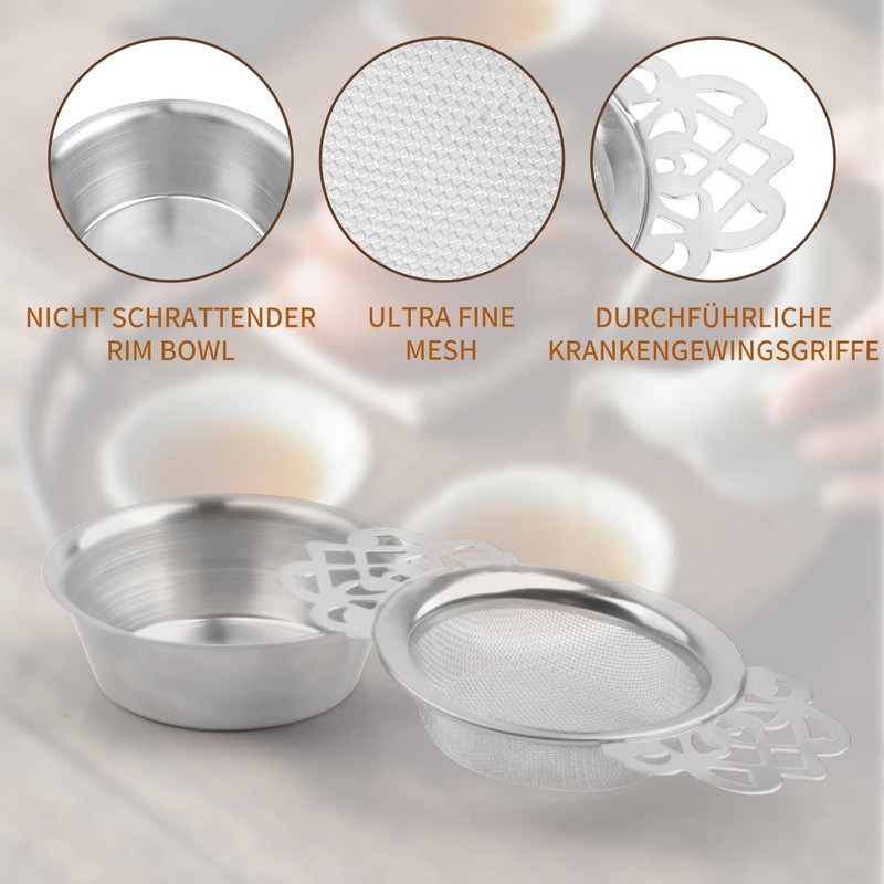 Pretwad Fine Mesh Tea Strainer with Bowl, 2 Pack Stainless