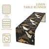 Crane Table Runner, Vintage Luxury Black Golden Asian Japanese Abstract