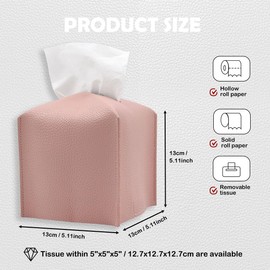 UBRAVE Tissue Box Cover, Square PU Leather Tissue Holder, Square Napkin Dispenser for Home, Hotel, Office, Vanity and Restaurant - 5 Inch Cube - 1 Pcs Pink